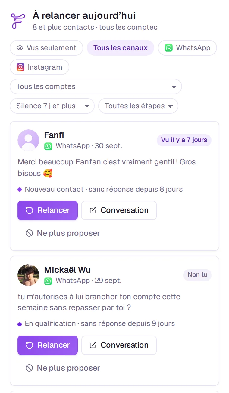 Écran Ficiel dans Claude : Qui relancer